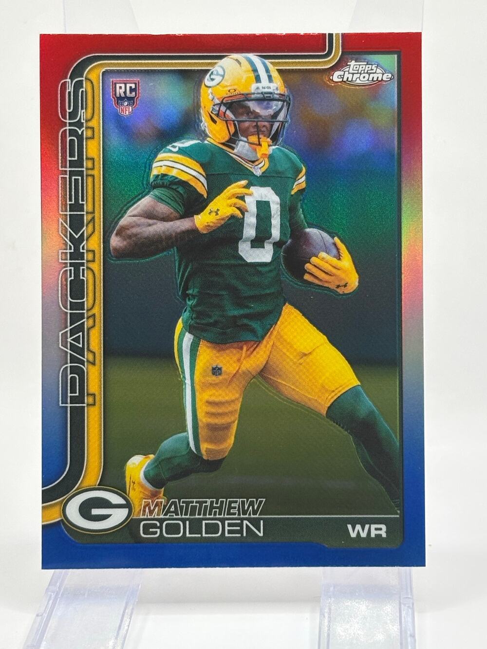 2025 Topps Chrome Matthew Golden Rookie Red White Blue Refractor Packers RC